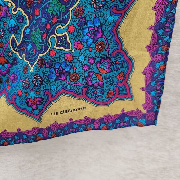 Liz Claiborne Vintage Silk Square Blue and Matte Gold Scarf - Picture 4 of 6